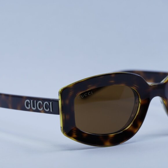Gucci GG1719S 002 Sunglasses Light Havana with Yellow Geometric Frame - Picture 8 of 11